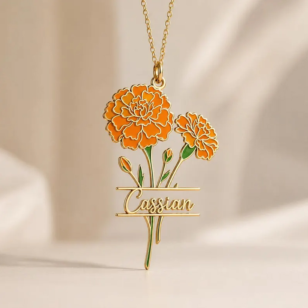 Birth Flower Necklace - Collar con nombre y flor de